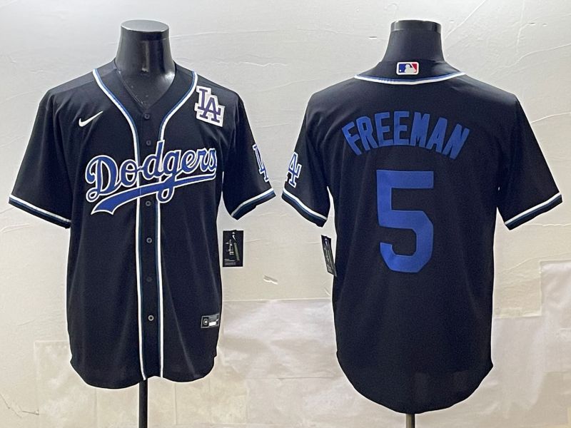 Men 2025 Los Angeles Dodgers #5 Freeman Black Three generations Fashion Nike MLB Jersey style 3